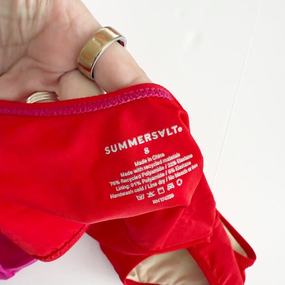 [Summersalt] The Swan Dive Colorblock Hibiscus Lava Pink One Piece Swimsuit Sz 8 - Picture 10 of 11